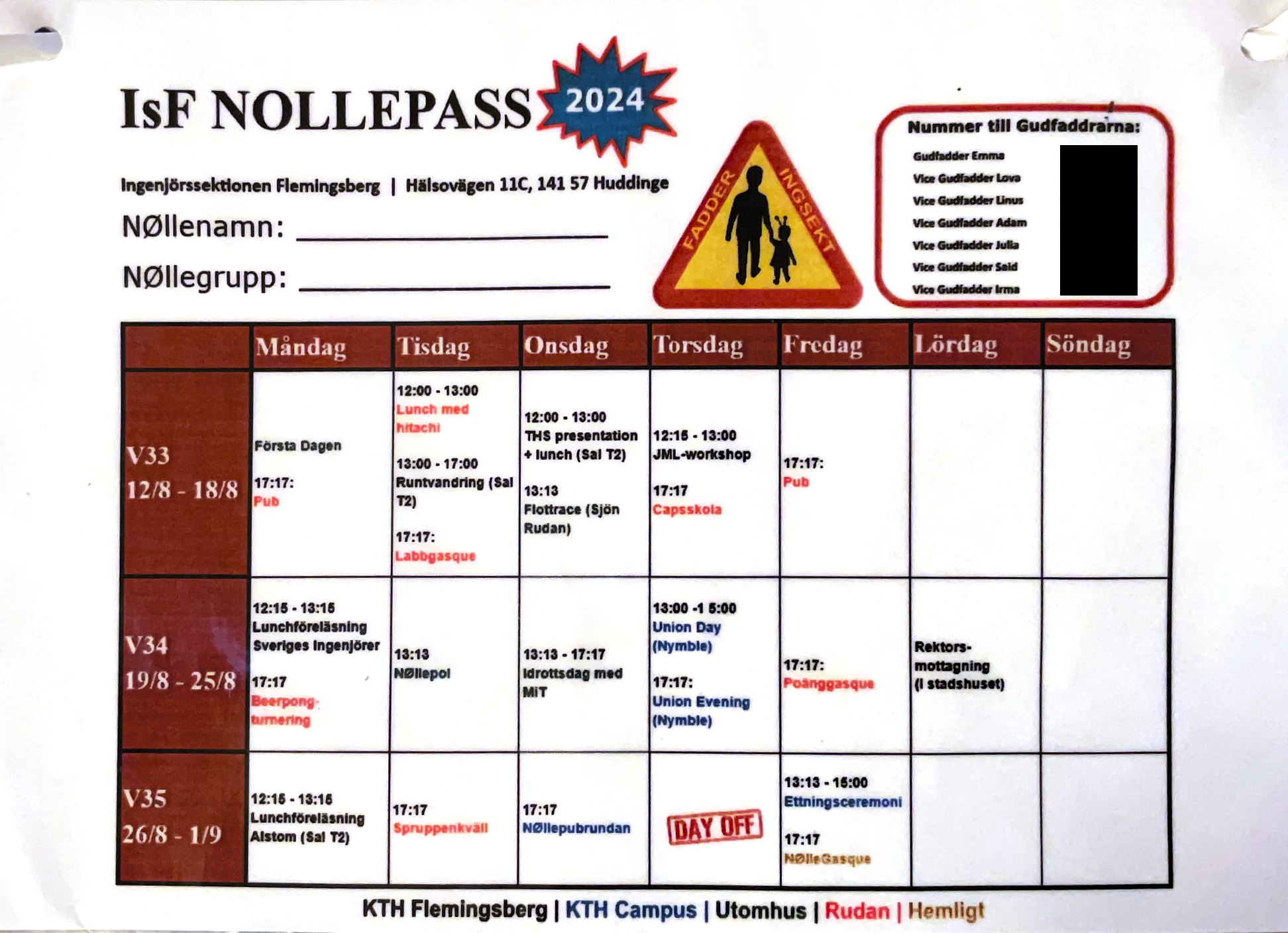 Schema för mottagningen del 1